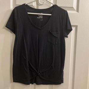 Black, V neck tshirt with front knot